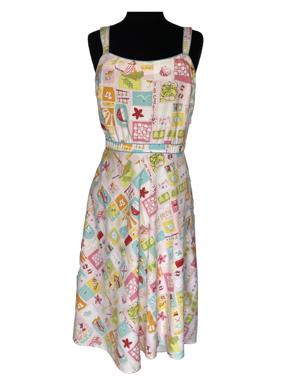 Yves Cossette Depeche Mode Riviera Print Sundress Size 8 Vintage